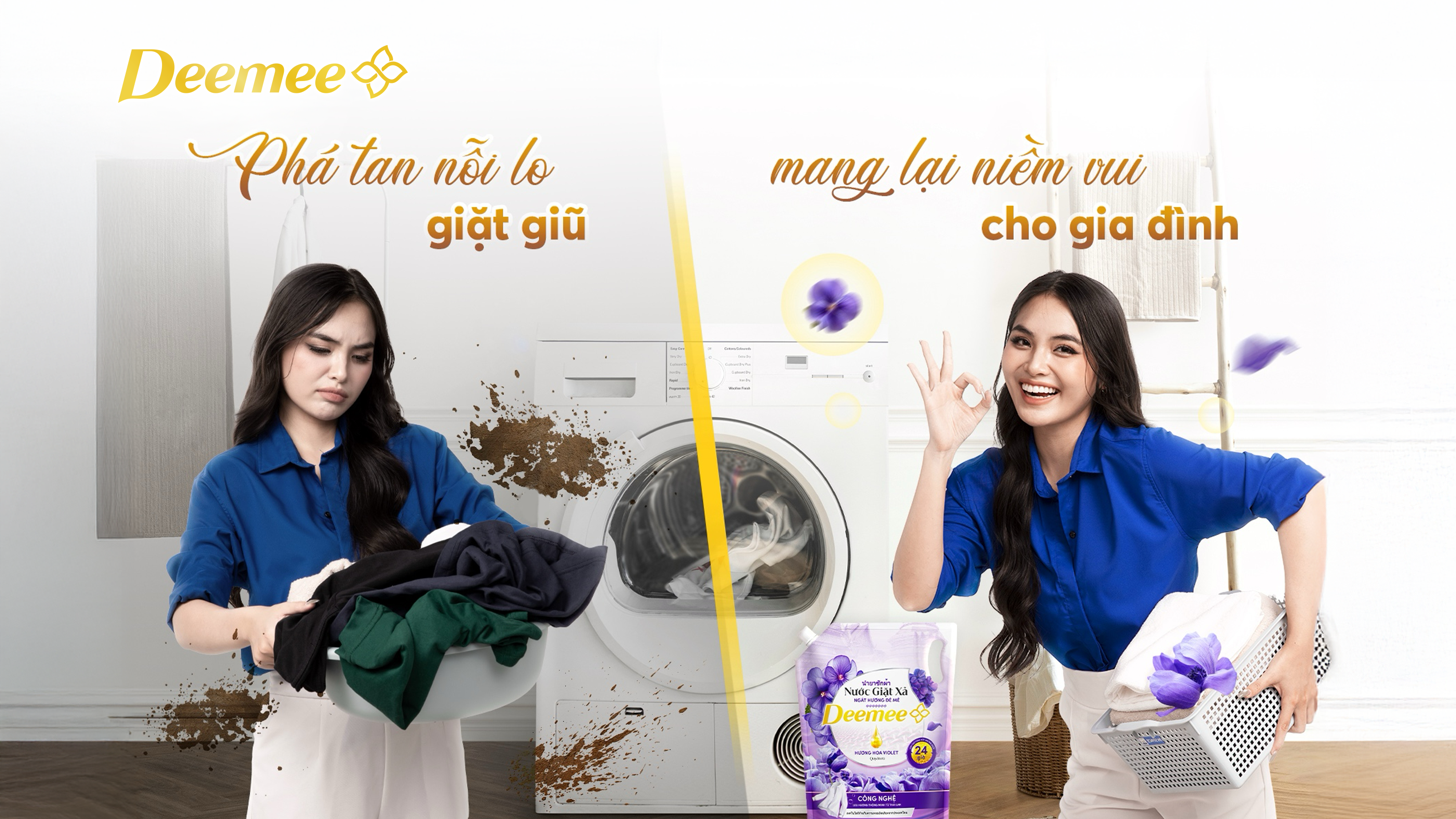 Deemee với hiệu quả giặt sạch gấp 3 lần giúp phá tan nỗi lo giặt giũ, mang lại niềm vui cho gia đình
