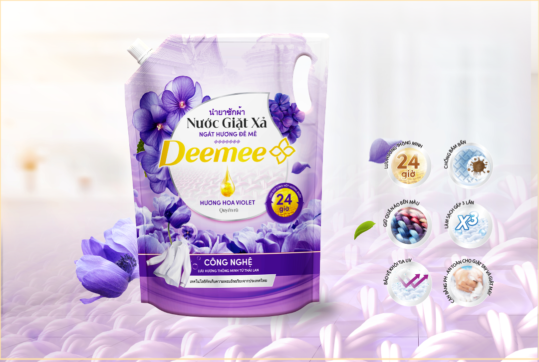 Nước Giặt Xả Deemee Hương Hoa Violet Quyến Rũ 2kg